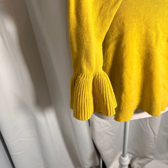 Women's J. Crew Yellow Ruffle Bell Sleeve Crew Neck Pullover Sweater EUC Size S - Picture 6 of 10